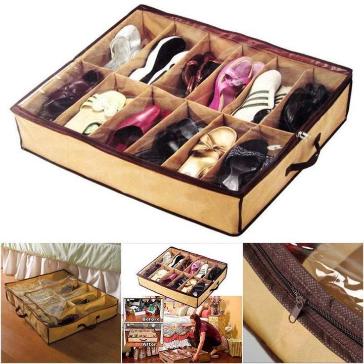 12 cell Under Bed Shoe Organizer Storage Holder Shoes Storage Box Tidy Bag Rack Pockets Socks