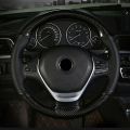 Universal Carbon Fiber Steering Wheel Cover Unstitched Leather Black Soft Anti Slip Sport Hand Stitches. 