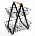 Fruit Basket Stand 2 Tier / 3 Tier Kitchen Organizer Rack | Metal Wire Storage Basket with Wooden Handle | Multi Purpose Fruits Vegetable Storage | HS Trader’s. 