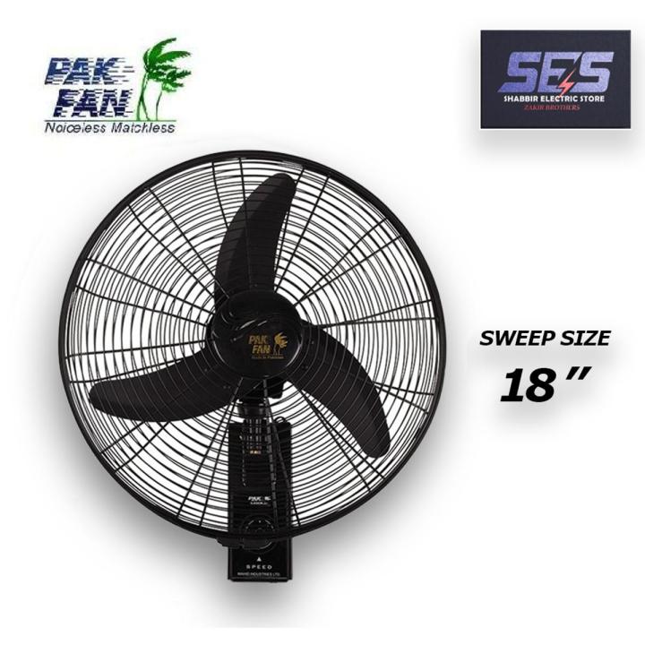 Pak Fans Wall Mounted Bracket Fan - Deluxe Industrial Model 18" - Copper Winding - Black Color