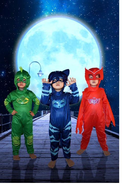 Blue Green Red Boy Girl PJ Masks Costume,Pajamas with Mask Kid Costumes Removable Tail Child Animal Performance Cosplay Costume