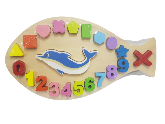 Fish Shape Geometric Shapes And Number Matching Board Early Learning Kids Toy Size : 16.5 x 9 x 0.8 Inches