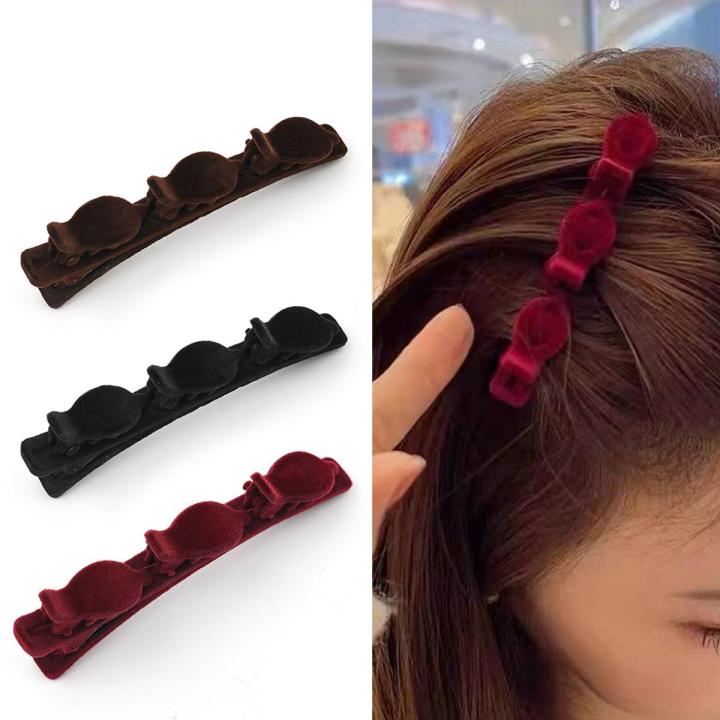 Fashion Velvet Bow Hair Clips Solid Color Girls Hair Accessories Back of Head Side Clips