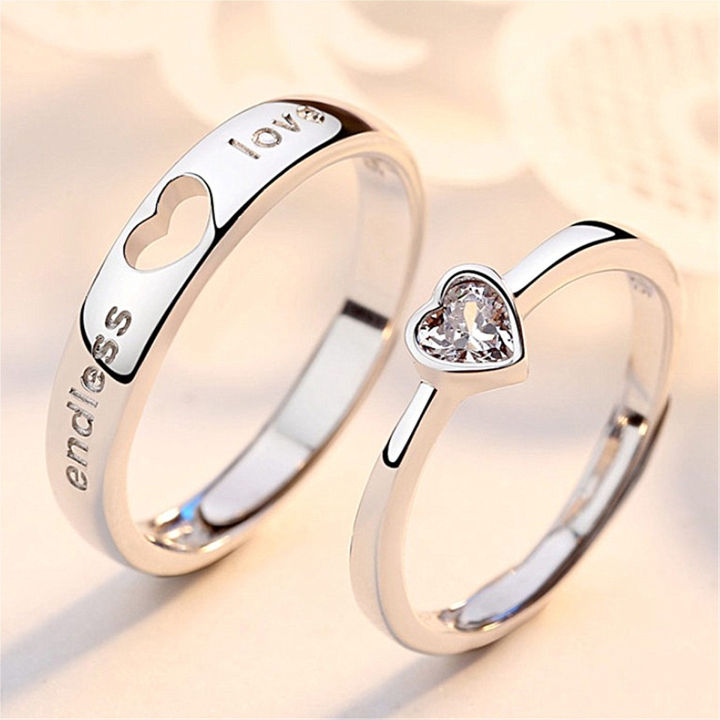 1/2Pcs Zircon Heart Matching Couple Rings Forever Endless Love Wedding Ring For Women and Men Charm Valentine's Day Jewelry