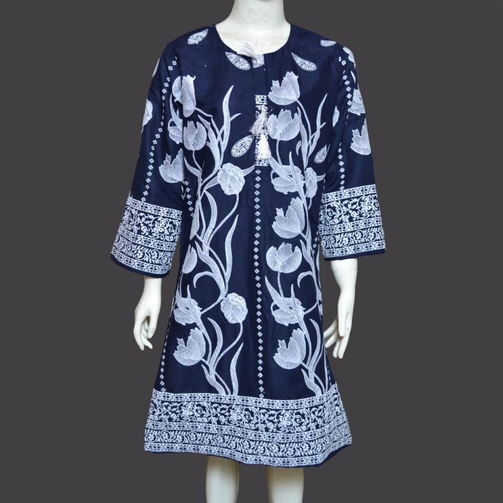Dzyne%20%20Embossed%20Blue%20%20Linen%20Kurti%20for%20Girls%20&%20Women%20-%20Image%203