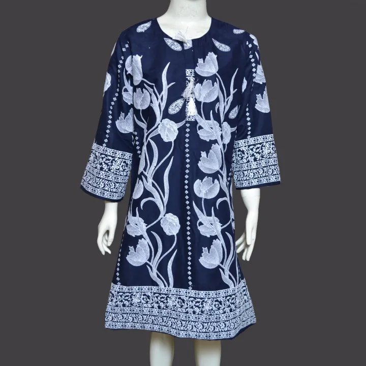 Dzyne%20%20Embossed%20Blue%20%20Linen%20Kurti%20for%20Girls%20&%20Women%20-%20Image%203