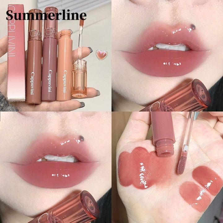 Cappuvini Makeup Juice Lip Glaze Long Lasting Moisturizing Mirror Lip Gloss Water Light Shiny Jelly Liquid Lipstick