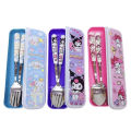 2/3PCs kawaii Sanrio My Melody Cinnamoroll Kuromi cutlery set cartoon chopsticks spoon Fork set portable tableware storage box. 