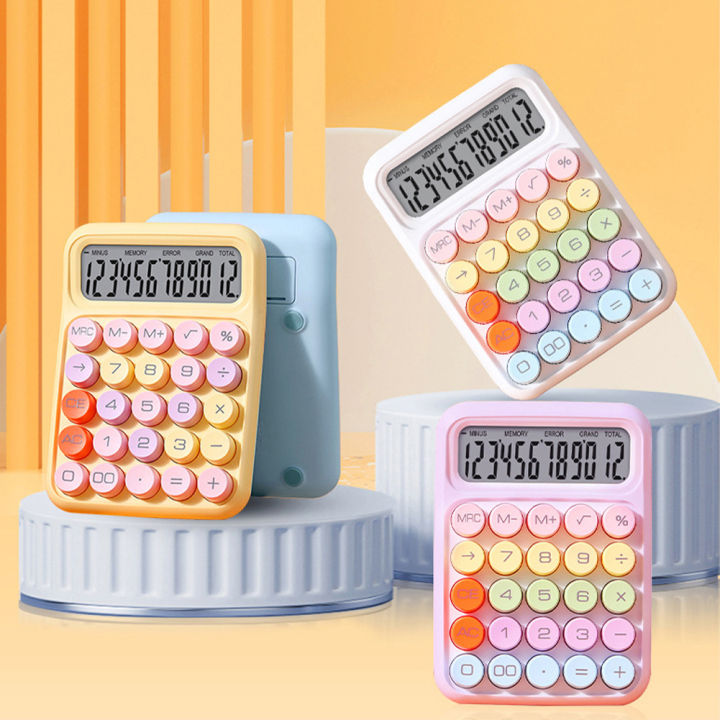 SF 12 Digits Candy Style of Calculator Large Display Mechanical Round Button Study Student Office Fashion Stationery