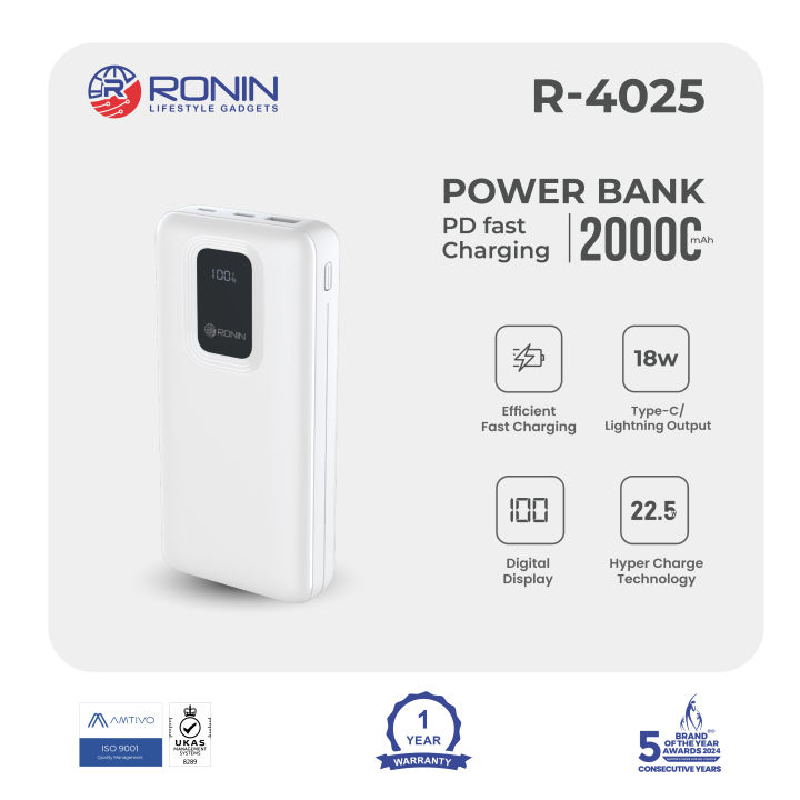 Ronin%20R-4025%20Power,%20Fast%20Charge%20Power%20Bank%2020000mAh%20with%20PD%20Fast%20Charging%20-%20Image%202