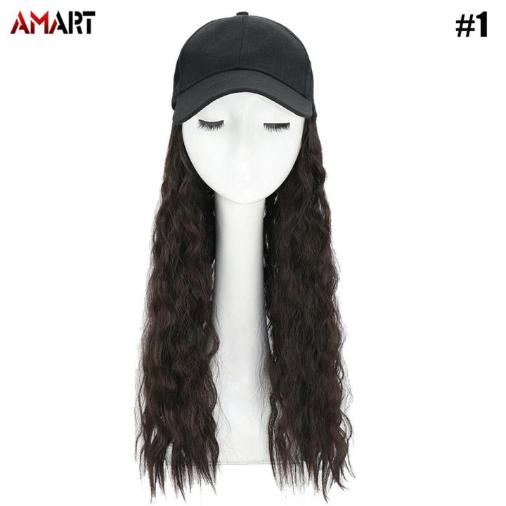 Baseball Cap with Synthetic Hair Extension Long Hair Wig Hat for Women