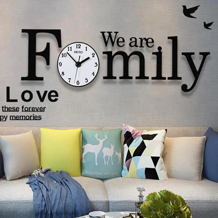 We Are Family Wooden Wall Clock with Birds and Love 36 Inches Home Decor