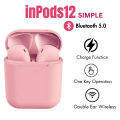 Inpods i12 Pink Wireless Bluetooth Earbuds - Super Bass, Touch Control, Sports Earpods with Mic, 3-4 Hours Playtime. 