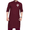 Men's Stylish Maroon Chest Bunch Printed Kameez / Kurta with Pajama For Boys - New Design for Gents. 