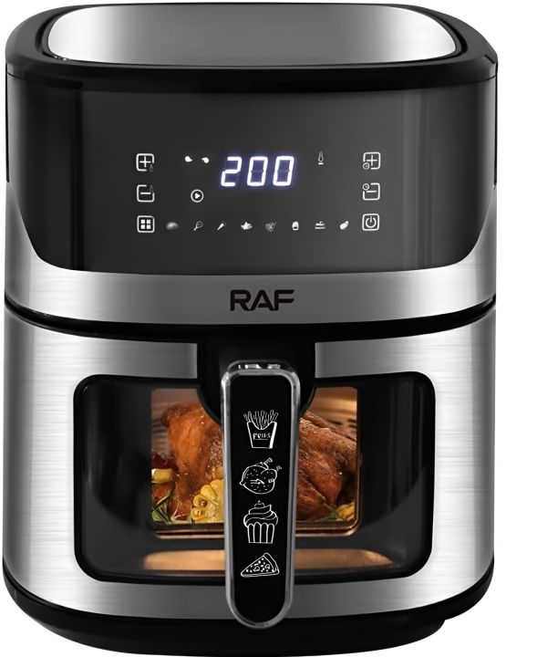 New RAF 8.3L Air Fryer with Clear Window Internal Light & Touch Screen 360 Airflow Air Fry Roast Bake Dehydrate Reheat 8 Presets, 1600 Watts - Stainless Steel Black/Silver