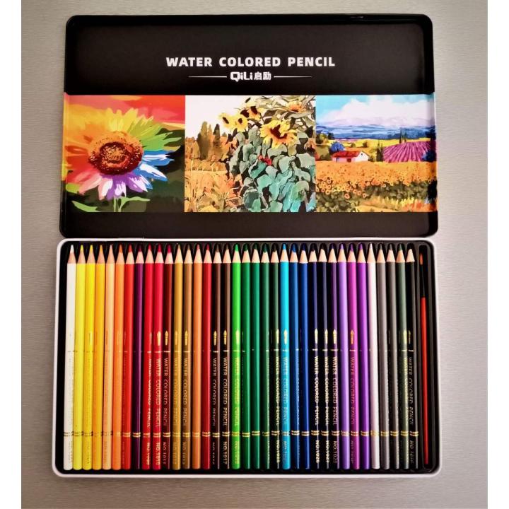 Qili Water Color Pencils Tin Packing with Free Brush For Artists and Beginners 72 pcs
