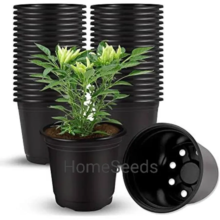 Pack of 10 Black plastic flower pots - Pots for seedling or flowers ...