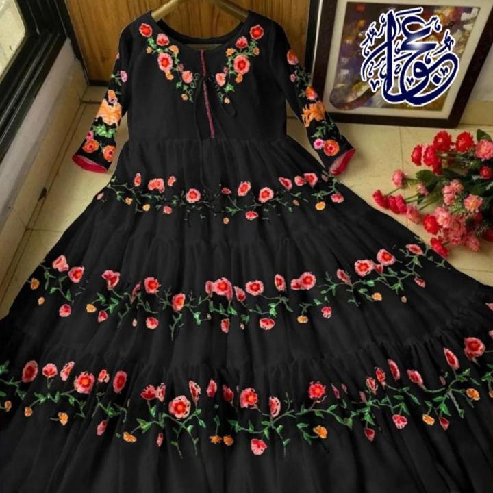 Stylish Flower Embroidered Chiffon Maxi Full Flair (Only Maxi) Paty Wear Maxi  Dresses For Women | Daraz.pk