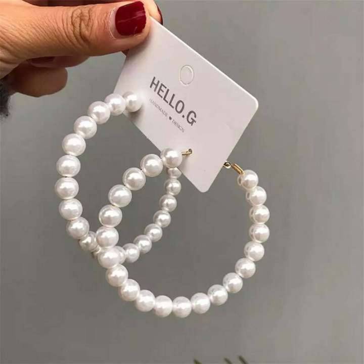 New Fashion Luxury Exaggerated Big Circle Imitation Pearl Earrings Fairy Temperament Personality Wild Wedding Accessories Gift Ear Jewelry