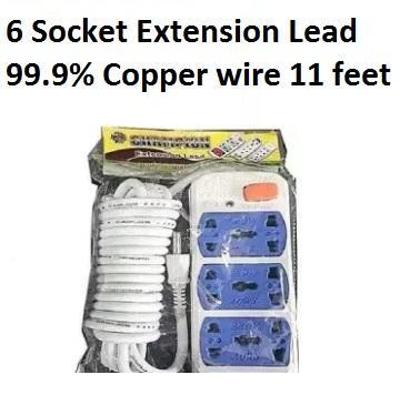 High Quality 6 Sockets Extension Lead / Socket For Heavy Load - 99.9% Copper Wire