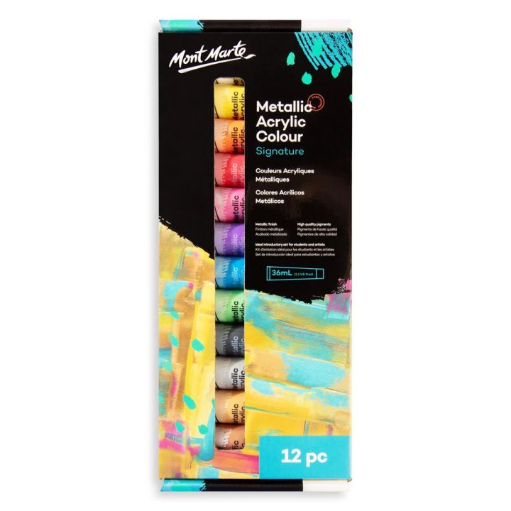 Mont Marte Metallic Acrylic Colour Metallic Paint Set Signature 12pc x 36ml