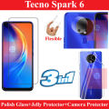 Tecno Spark 6 Glass Protector Polish Screen Tempered + Back Protector Transparent Hydrogel Soft Film jell Protection + Back Rear Camera Protector 9H Gorilla Flexible Protection For Tecno Spark 6. 