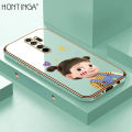 Hontinga for Redmi Note 8 Pro Back Cover（Free Lanyard）Luxury 6D Plating Cute Cartoon Happy Girl Side Pattern Case Soft Silicone Square Phone Cases. 