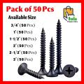 Pack of 50 Black Bugle Head Drywall Screws (6 Different Sizes). 