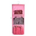 6 Pocket Hanging Purse Organizer Clear Hanging Shelf Bag - Light Pink. 