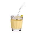 Eco-Friendly Stylish And Leakproof Glass Cup With Lid, Straw And Sleeve For Soda, Juice, Milk And Other Drinks. 