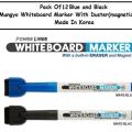 Pack of 12 - Whiteboard marker with duster (Magnetic) – Mungyo Korea – Black & Blue. 