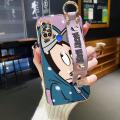 chenyyka For Infinix Spark 6 Air Case With Wristband New Design Square Edge Phone Case Cartoon Cute Mickey Pattern Shockproof Plating Silicone Casing Full Cover SoftCase Protection Cases Girl Women. 