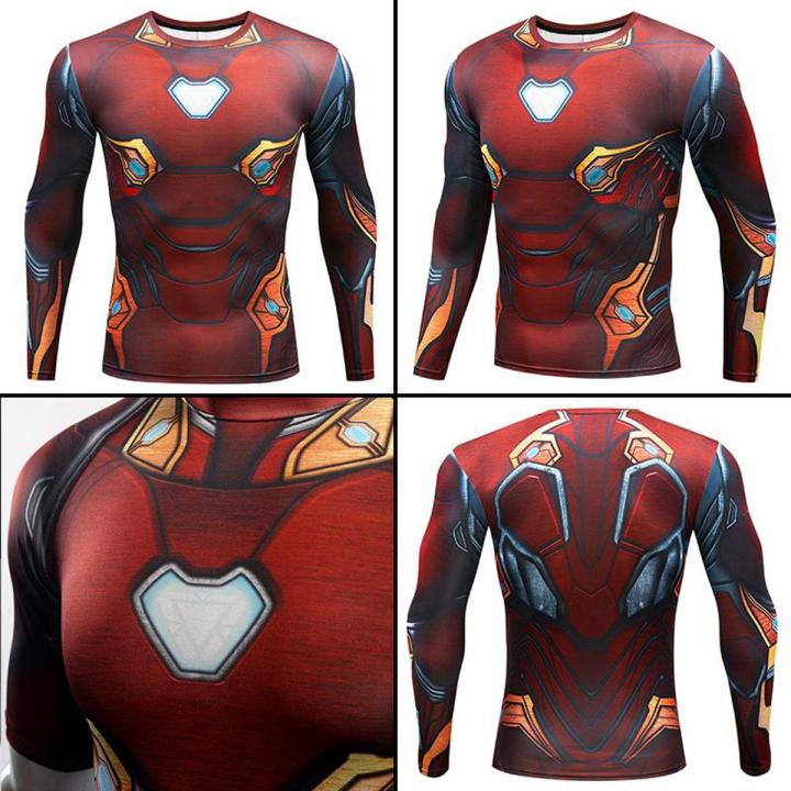 【ALLGOOD】Mens Compression Shirts Iron Man Printed Quick Dry T-shirts Fitness Training Tight Sport Running Athletic Tops
