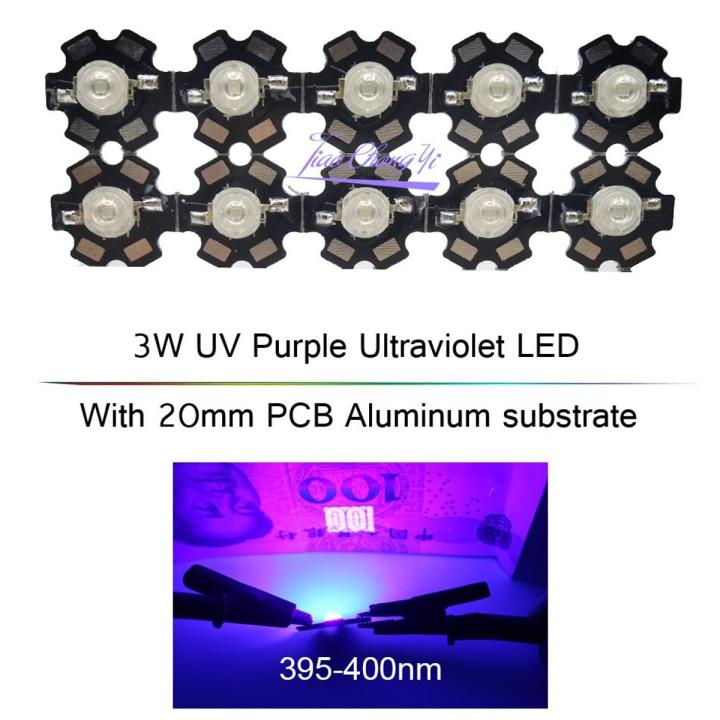 1/2/5/10 Pieces 3W High Power LED UV Light Chip 395-400nm Ultra Violet Bulbs Lamp with 20mm Heat Sink Aluminum substrate Note Check