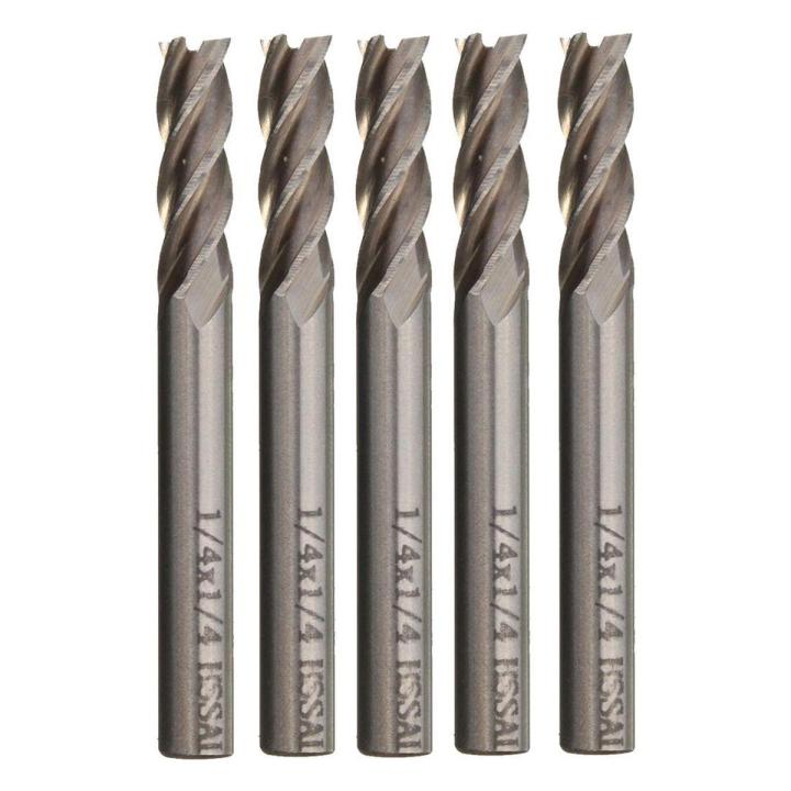 SWT 5Pcs 1/4inch x 1/4inch 4 Flute HSS CNC End Mill Cutter Milling Router Bit Cutting Tool