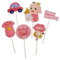 Baby Girl Theme Cake Toppers - Cake Toppers - Pink Colors - Girls Theme - Pack Of 6 Cake Toppers. 
