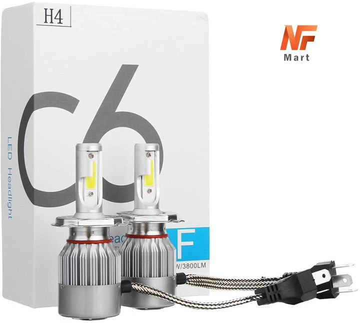 C6 Led Headlight & Fog light Bulbs White yellow 1 Piece For Cars Bikes High Quality Original With Fan H4 Fitting NF MART