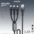 3 In 1 Super Fast Charging Cable Silicone Type C Micro And Lightning 120w Usb Cable Zinc Metal Alloy Mobile Phone Data Cable For Mobile. 