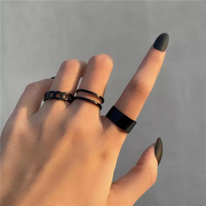 Pack of 3 pcs/set open Hip-Hop Rings for Girls twisted chain combination Rings for Girls
