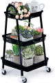 Kitchen Vegetable Fruit Utensils Storage Trolley 3-Tier Metal Serving Rolling Cart, Mobile Rack Organizer with Locking Wheels, Standing Shelf for Home Kitchen. 