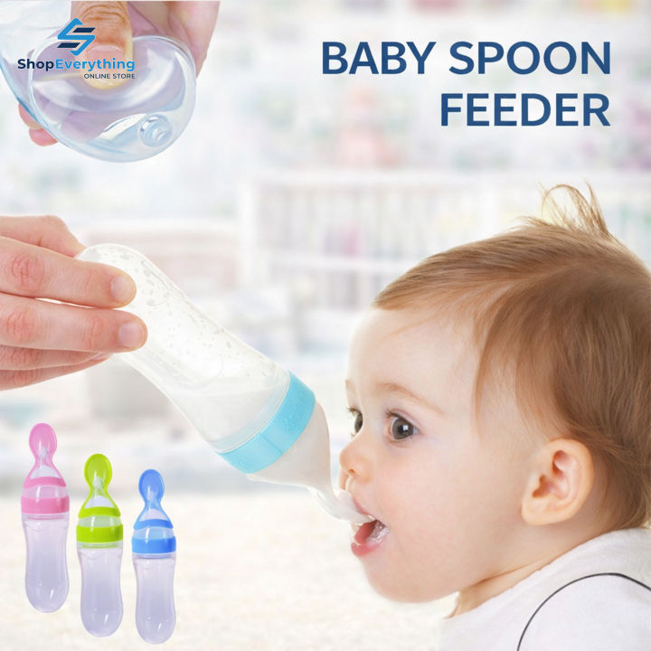 Baby Spoon Feeder 90ml Silicone Feeding Bottle with Spoon – Squeeze Food Feeder for Newborn & Toddler, Rice Cereal, Milk & Puree Feeder
