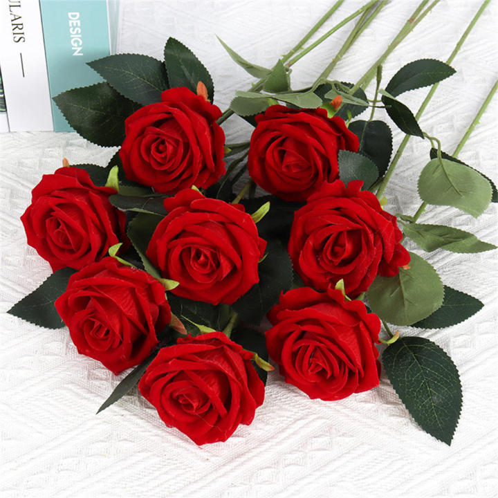 Red color Artificial flowers bouquet High-quality /faux flowers Silk material Red silk rose flower Bouquet arrangement Rose flower design Wedding home table decoration for Wedding decoration Home