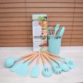 12 Pcs Silicone Cooking Utensils Kitchen Utensil Set - Heat Resistant Non-Toxic BPA Free Spatula Set with Turner Tongs,Spoon,Brush,Whisk-Wooden Handles Kitchen Gadgets Tools Set for Nonstick Cookware. 