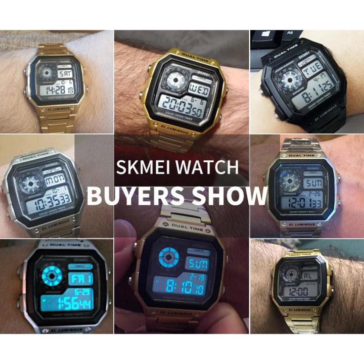 1335 Men Sports Watches Count Down Waterproof Watch Stainless Steel Fashion Digital Wristwatches