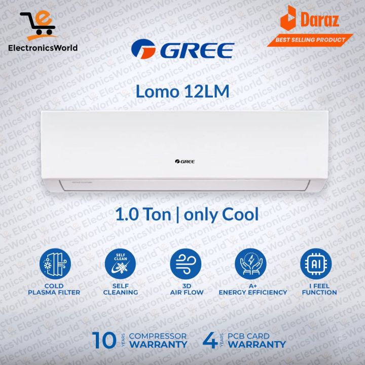 GREE Split AC 1 TON Lomo Series (Fixed Speed) -  Model GS- 12LM Non Inverter-Low Voltage Startup Air Conditioner (Cool Only)- 10 years Compressor Warranty