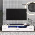 Modern 82.6" LED TV Stand with 3 Cabinets & 2 Shelves, White. 