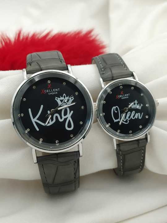 VerdRobe Cute Fancy Design Dark Grey Couple Queen & King Round Dial Pair Watches