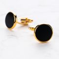 【happy one】Luxury Gold Tuxedo Cufflinks and Studs Set Black Enamel Design Button For Mens Suit French Shirt Business Gift. 