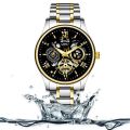 POSHI Luxury watch for men relo water proof Creative Dial Automatic Movement Wrist Watch For Man gold/black calendar luminous display Stainless Steel Strap.
