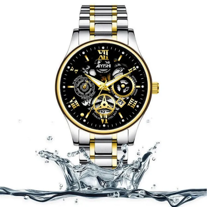 POSHI%20Luxury%20watch%20for%20men%20relo%20water%20proof%20Creative%20Dial%20Automatic%20Movement%20Wrist%20Watch%20For%20Man%20gold/black%20calendar%20luminous%20display%20Stainless%20Steel%20Strap%20-%20Image%204